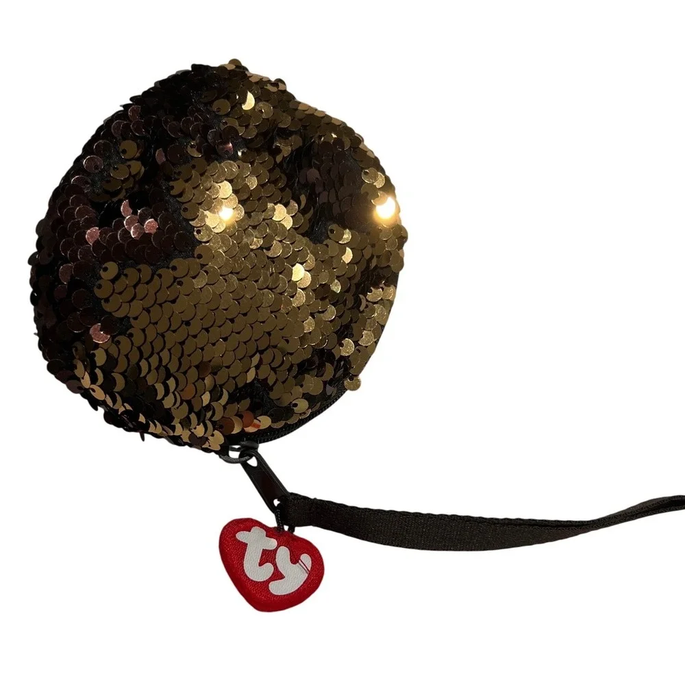 Ty Beanie Boos Dangler Sloth Flippable Sequin‎ Coin Purse Wristlet Brown Gold